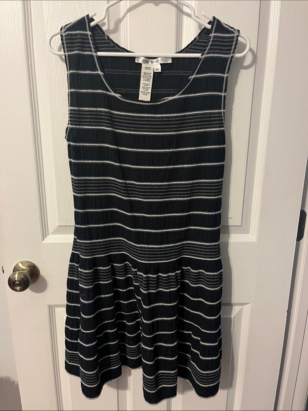 Max Studio Black and White Striped Sleeveless Knit Mini Dress